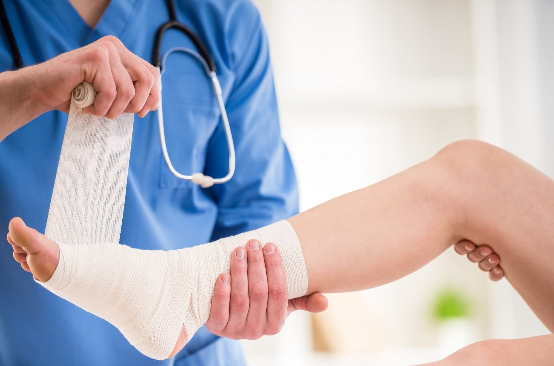 Proper bandaging of an injured ankle | workplace accidents attorney nyc | Gash & Associates, P.C.
