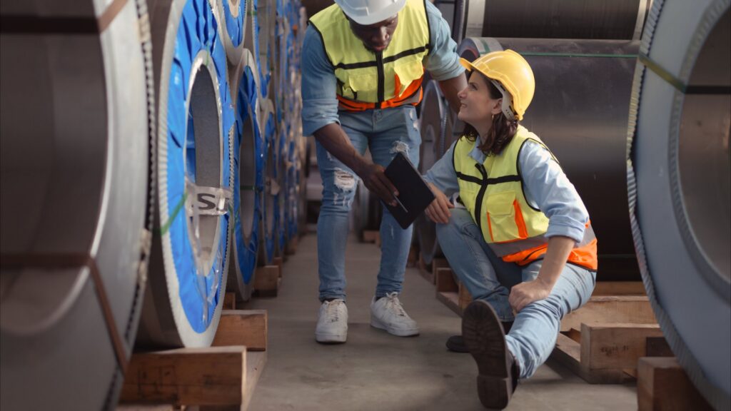 Two workers next to equipment with one hurt