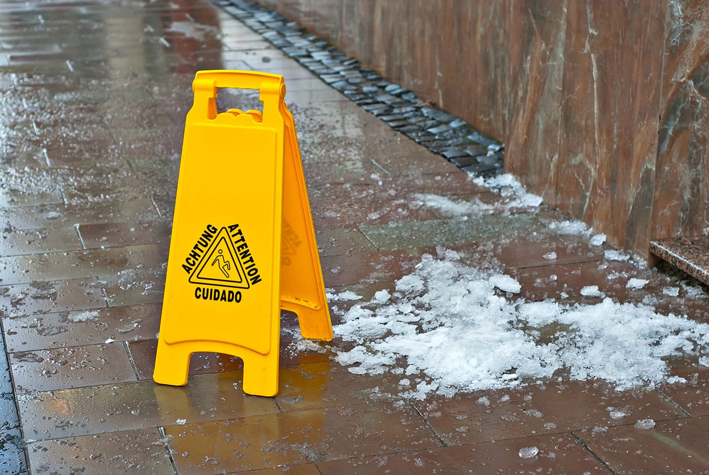 Yellow Danger Sign Slippery Sidewalk | Slip and Fall Accident Attorneys | Gash & Associates, P.C.