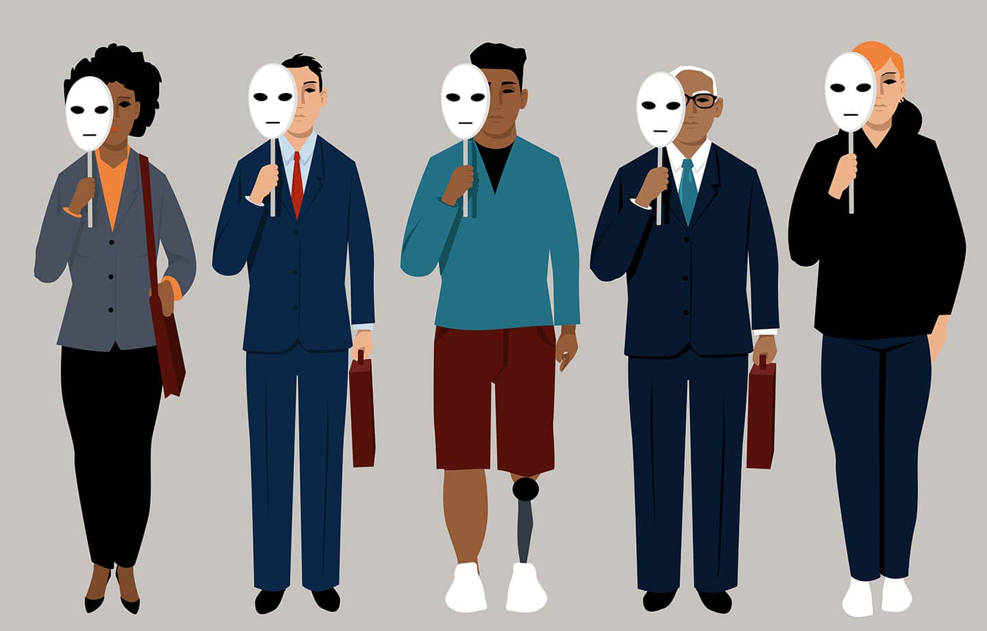 Illustration Of Different People With Masks | Civil Rights Attorneys | Gash & Associates, P.C.
