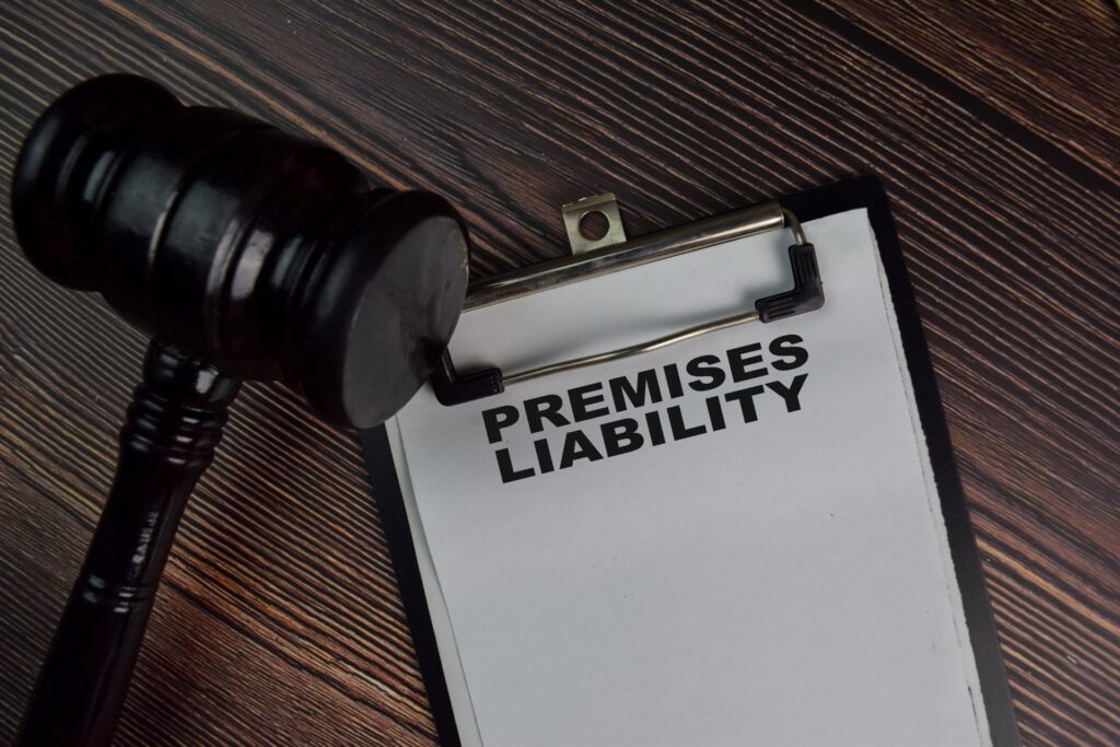 Clipboard that says premises liability next to a gavel