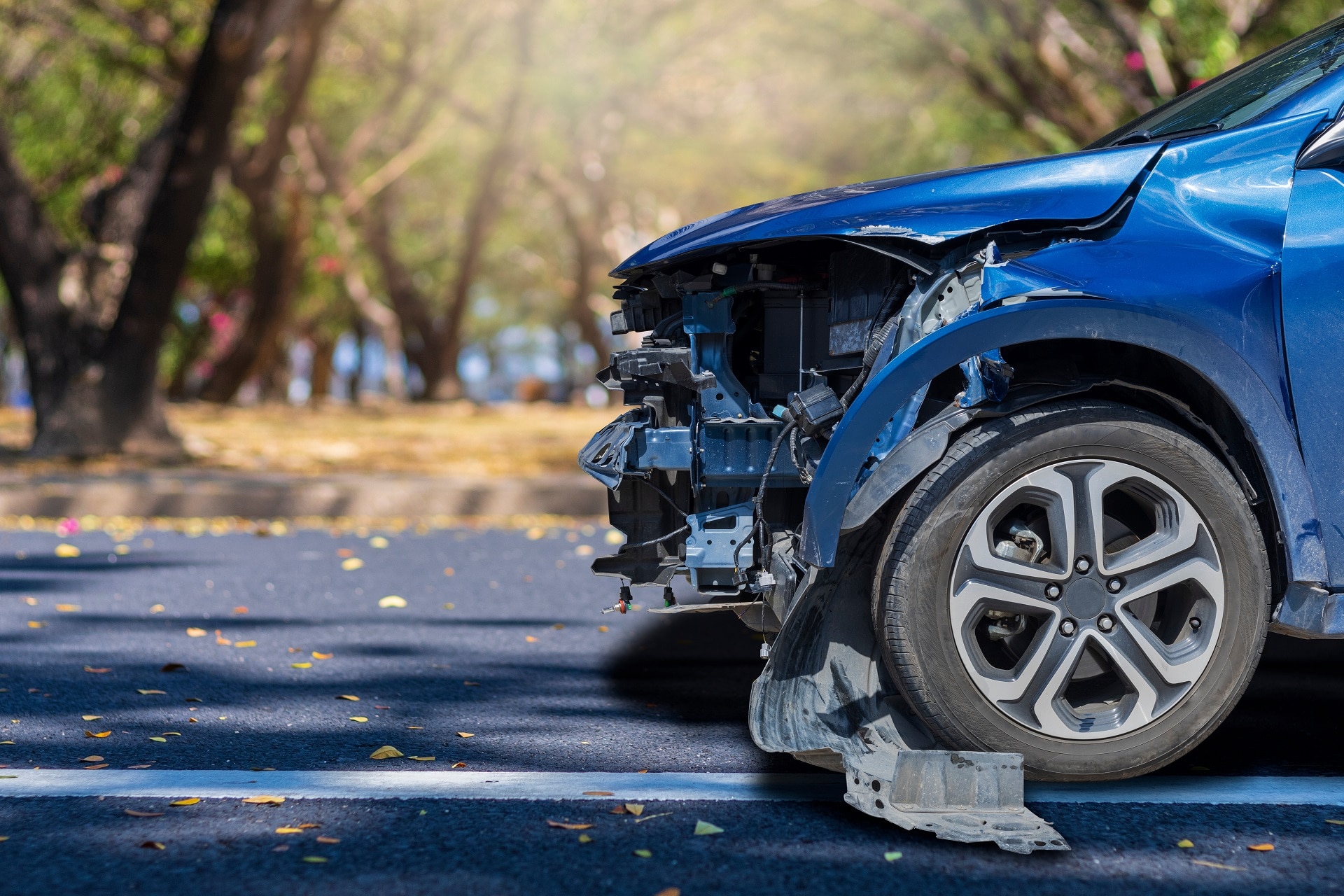 Front Of Blue Car Damaged And Broken | Motor Vehicle Accident Lawyer | Gash & Associates, P.C.