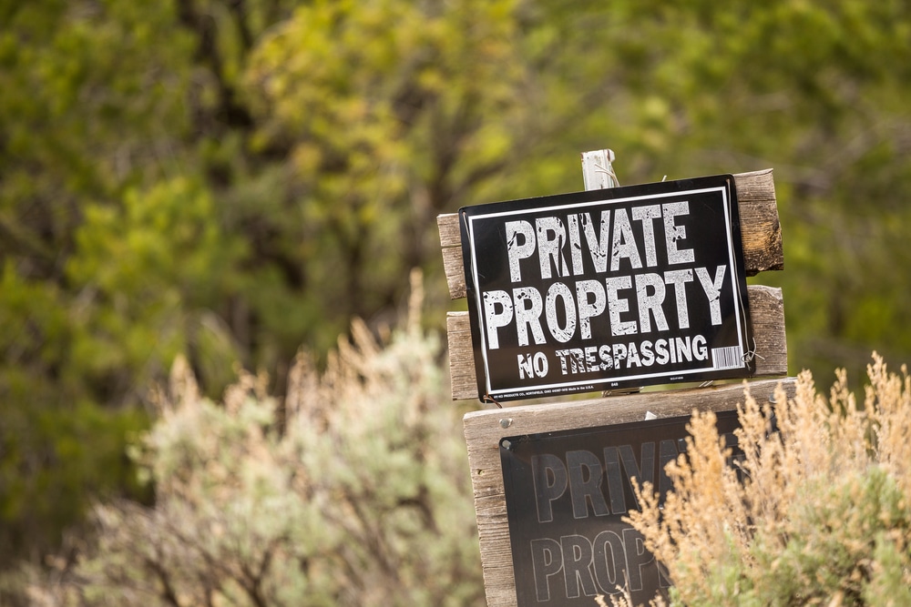 Private property sign in brush