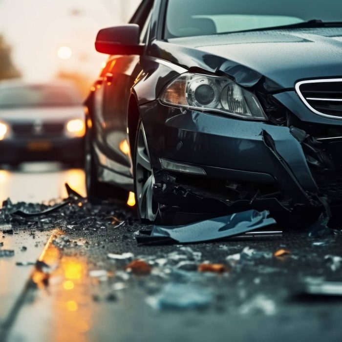 Broken car in an accident. Crash on the road. Background with selective focus and copy space Damaged car after accident on city street | auto accident lawyer in nyc | Gash & Associates, P.C.